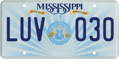 MS license plate LUV030
