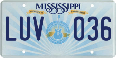 MS license plate LUV036