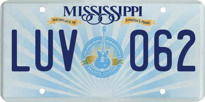 MS license plate LUV062
