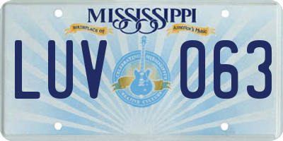 MS license plate LUV063