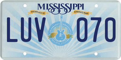 MS license plate LUV070