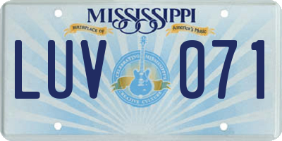 MS license plate LUV071