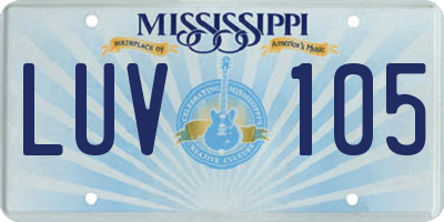 MS license plate LUV105