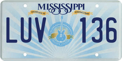 MS license plate LUV136