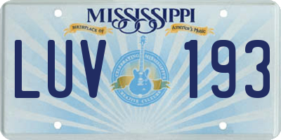 MS license plate LUV193
