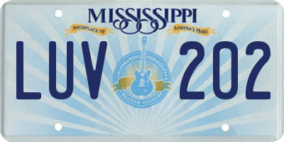 MS license plate LUV202