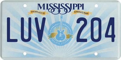 MS license plate LUV204