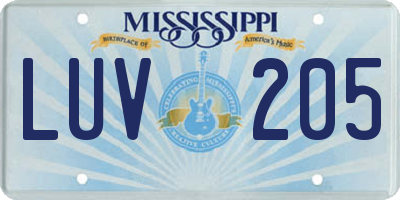 MS license plate LUV205