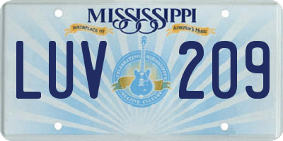 MS license plate LUV209