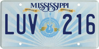 MS license plate LUV216