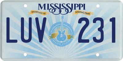 MS license plate LUV231