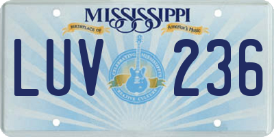 MS license plate LUV236