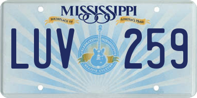 MS license plate LUV259