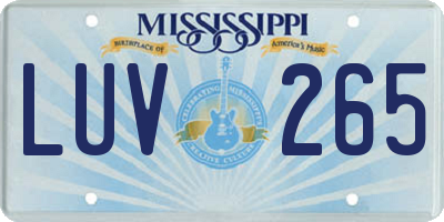 MS license plate LUV265