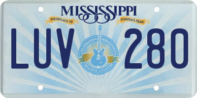 MS license plate LUV280
