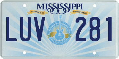 MS license plate LUV281