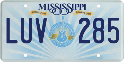 MS license plate LUV285
