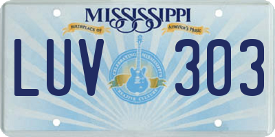 MS license plate LUV303
