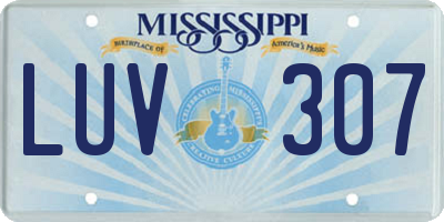 MS license plate LUV307