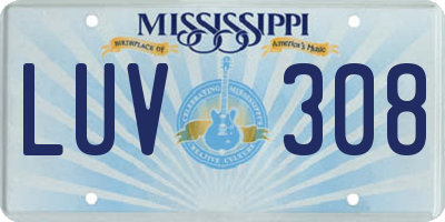 MS license plate LUV308