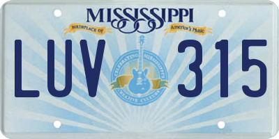 MS license plate LUV315