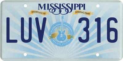 MS license plate LUV316
