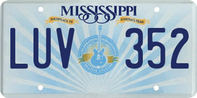 MS license plate LUV352