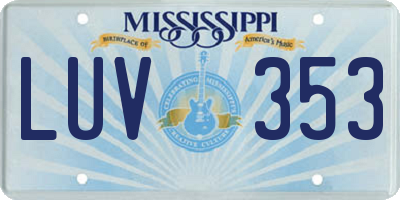 MS license plate LUV353