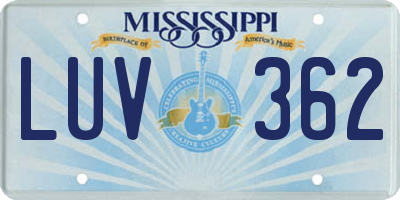 MS license plate LUV362