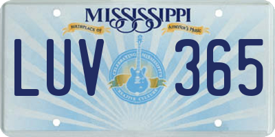 MS license plate LUV365