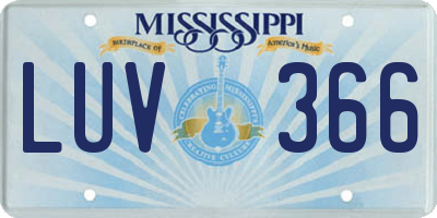 MS license plate LUV366