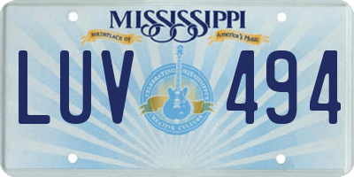 MS license plate LUV494