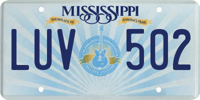 MS license plate LUV502