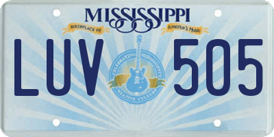 MS license plate LUV505