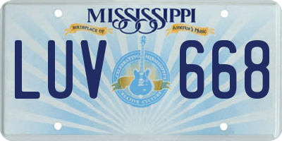 MS license plate LUV668