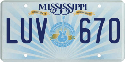 MS license plate LUV670