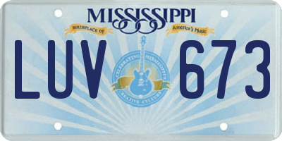 MS license plate LUV673