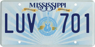 MS license plate LUV701