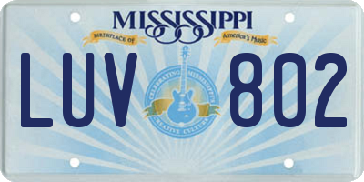 MS license plate LUV802