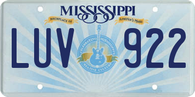 MS license plate LUV922