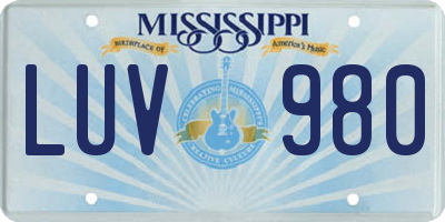 MS license plate LUV980
