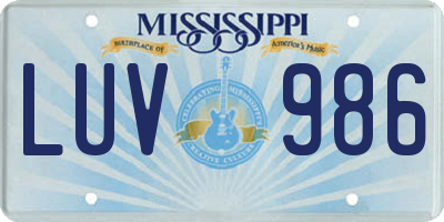 MS license plate LUV986
