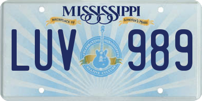 MS license plate LUV989