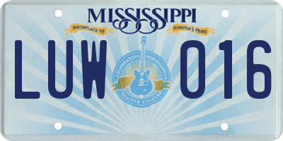 MS license plate LUW016