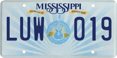 MS license plate LUW019