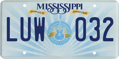 MS license plate LUW032