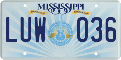 MS license plate LUW036