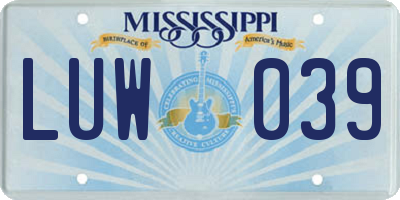 MS license plate LUW039