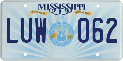 MS license plate LUW062