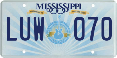 MS license plate LUW070